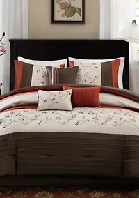 Serene Embroidered 7-Piece Navy Comforter Set