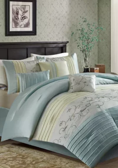 Serene Embroidered 7-Piece Navy Comforter Set