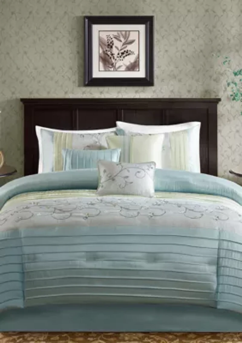 Serene Embroidered 7-Piece Navy Comforter Set