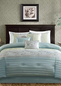 Serene Embroidered 7-Piece Navy Comforter Set