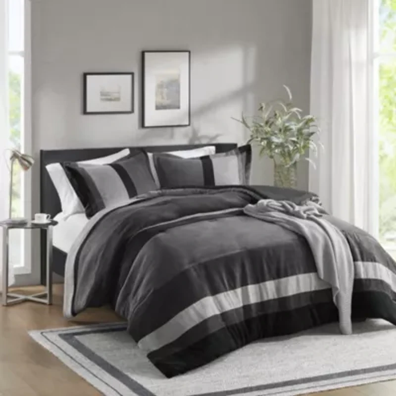 Boulder Stripe Pieced Faux Suede Comforter Set