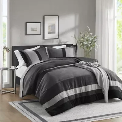 Boulder Stripe Pieced Faux Suede Comforter Set
