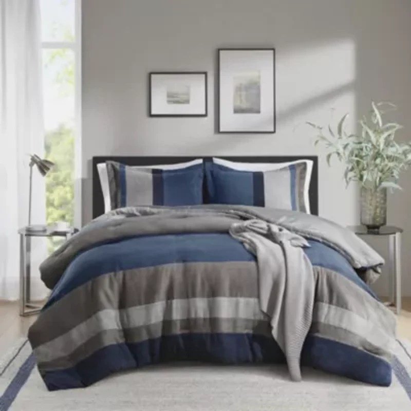 Boulder Stripe Pieced Faux Suede Comforter Set