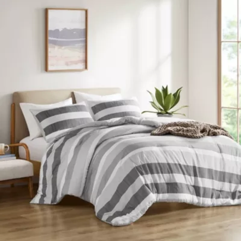Blake Stripe Textured Print Comforter Set