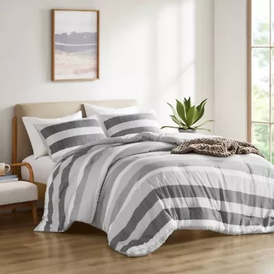Blake Stripe Textured Print Comforter Set