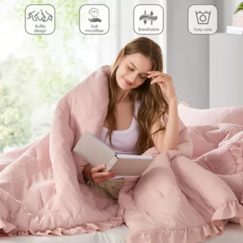 Phoebe Diamond Quilted Ruffle Edge Comforter Set