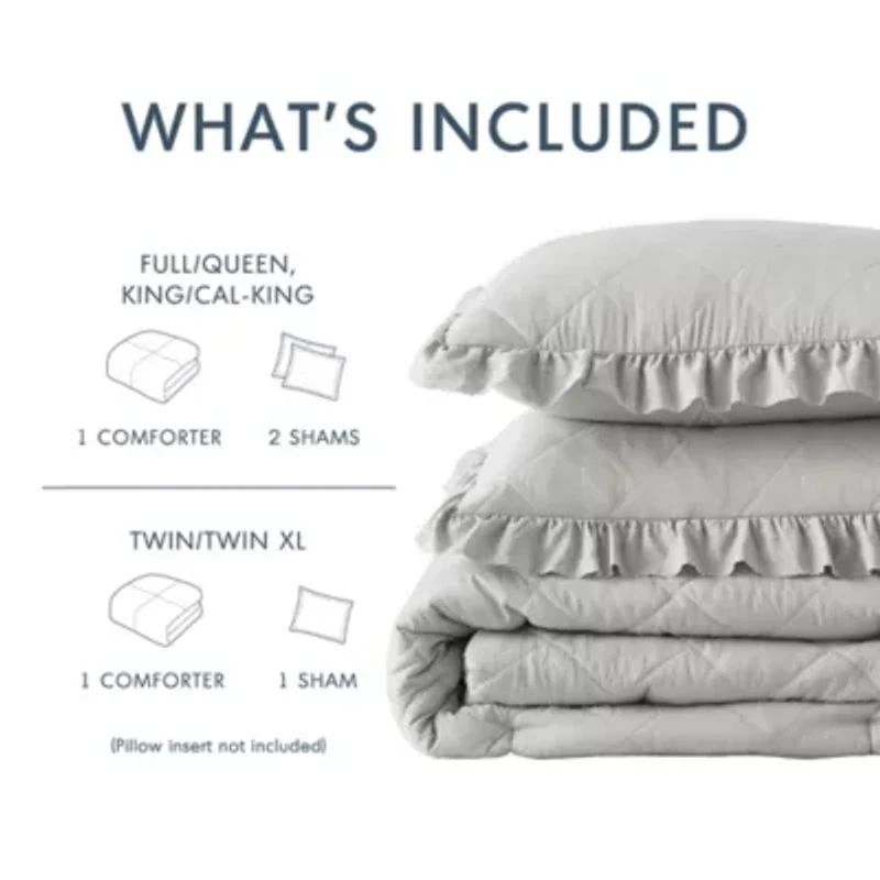 Phoebe Diamond Quilted Ruffle Edge Comforter Set