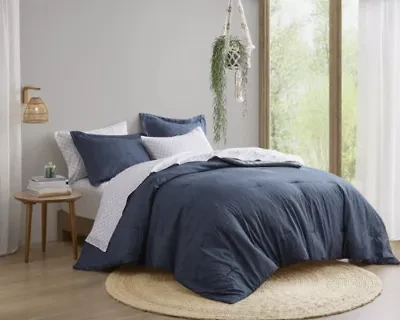 Camden Chambray Print Microfiber Comforter Set with Bed Sheets