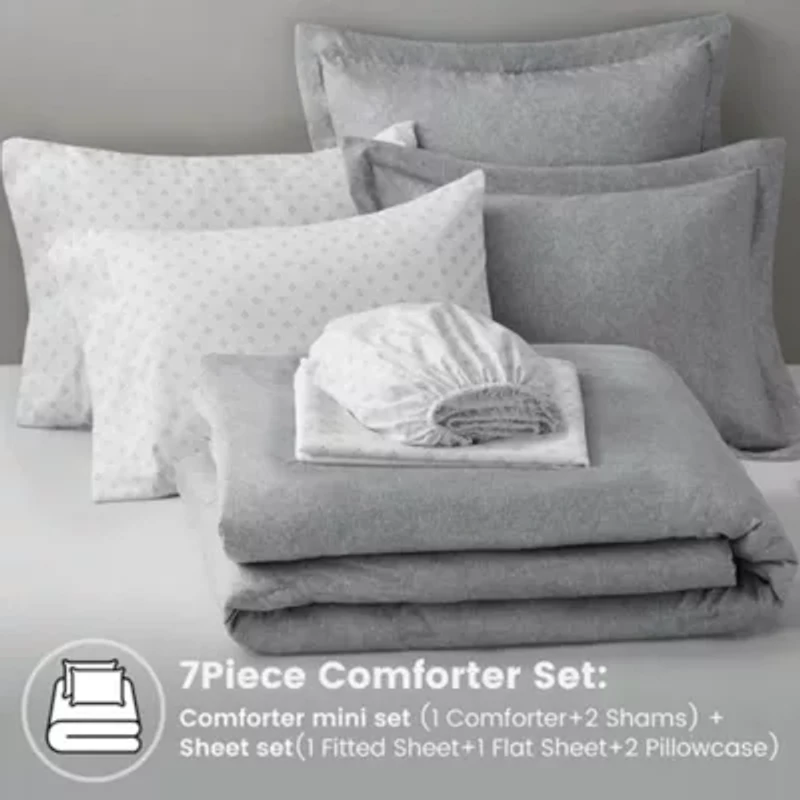 Camden Chambray Print Microfiber Comforter Set with Bed Sheets
