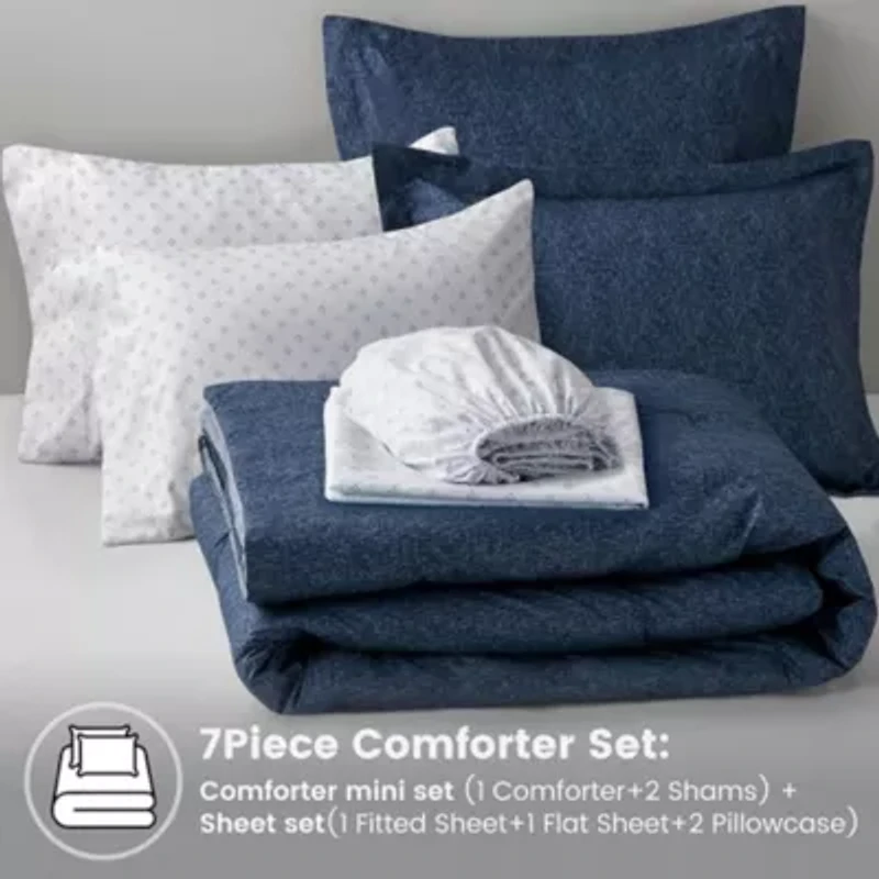Camden Chambray Print Microfiber Comforter Set with Bed Sheets
