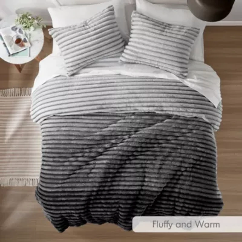 Avril Fluffy Ribbed Plush Comforter Set