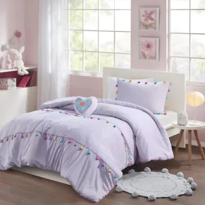 Tessa Tassel Comforter Set with Heart Shaped Throw Pillow