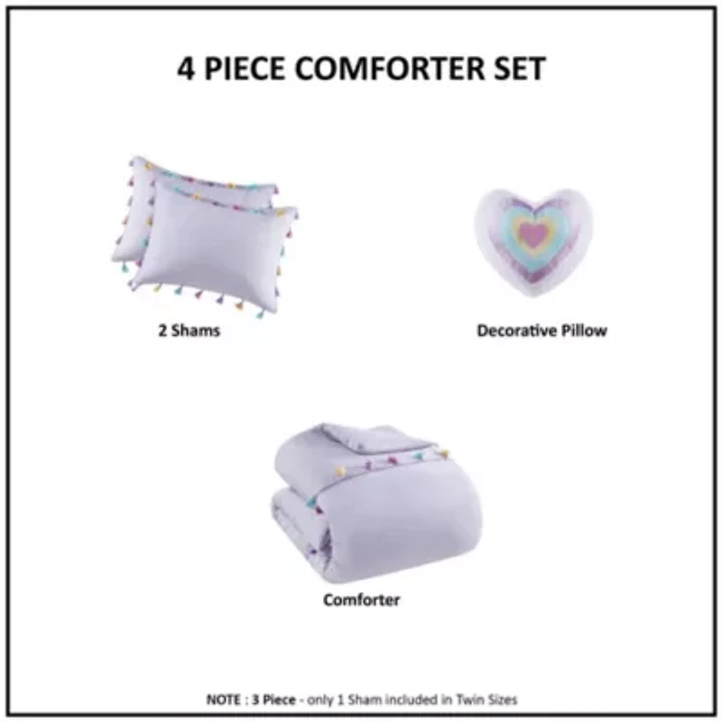 Tessa Tassel Comforter Set with Heart Shaped Throw Pillow