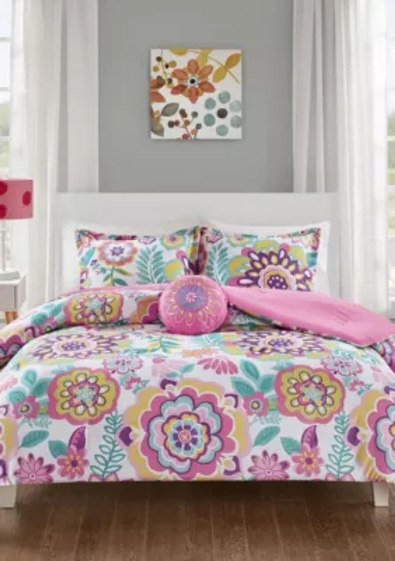 Camille Floral Comforter Set - Pink