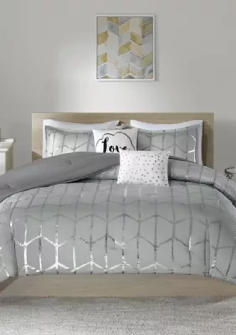 Raina Gray and Silver Comforter Set