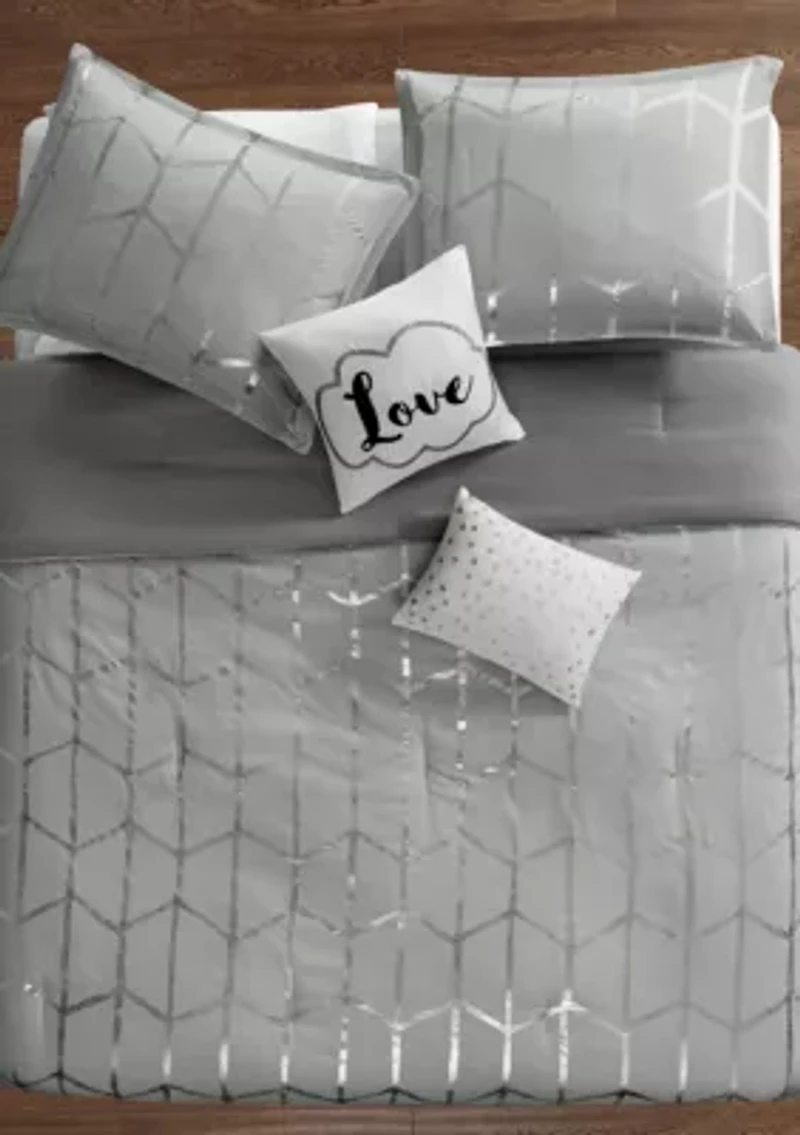 Raina Gray and Silver Comforter Set