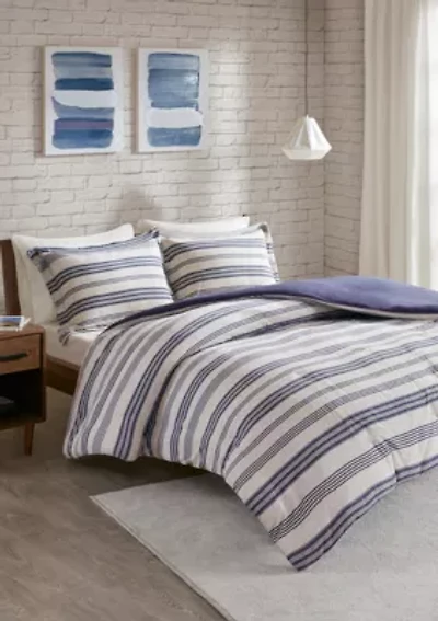 Cole Stripe Print Ultra Soft Cotton Blend Jersey Knit Duvet Cover Set