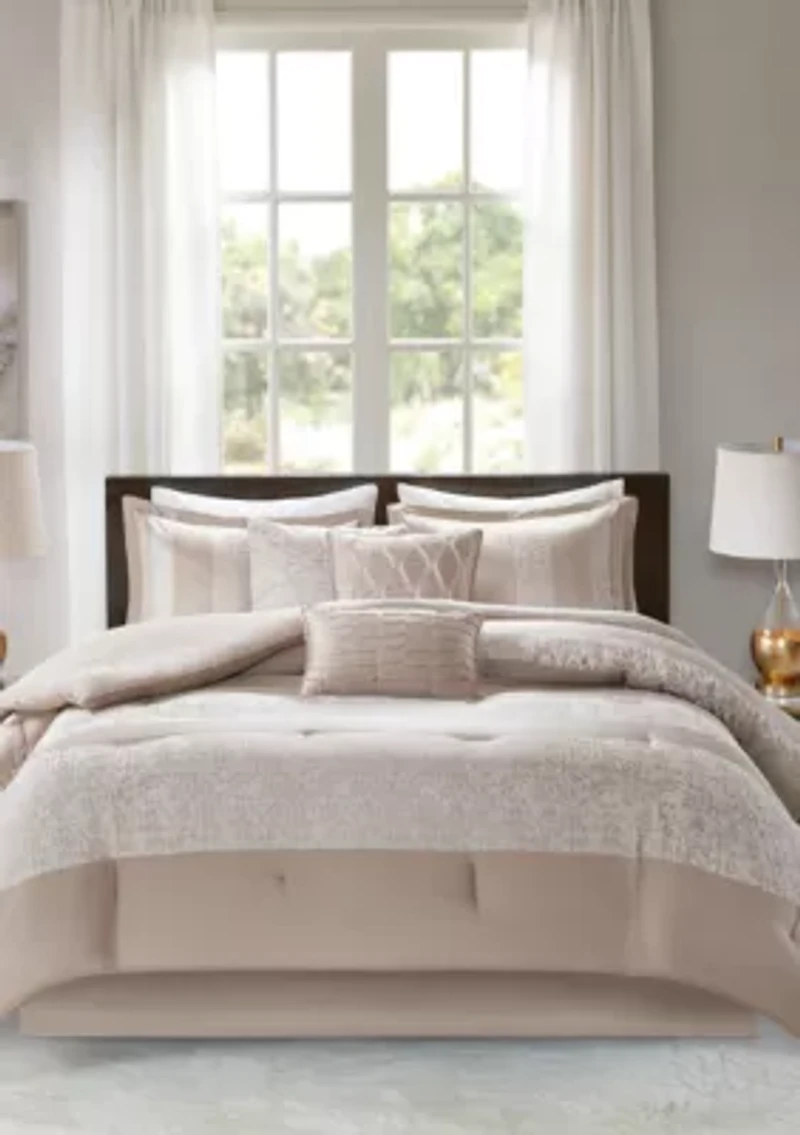 Ava 7 Piece Chenille Jacquard Comforter Set