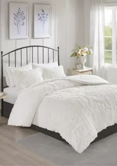 Viola 3-Piece Tufted Cotton Chenille Damask Comforter Set