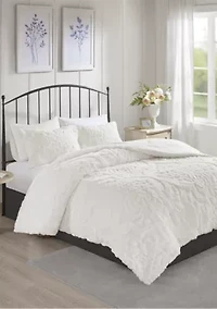 Viola 3-Piece Tufted Cotton Chenille Damask Comforter Set