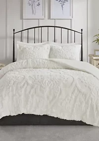 Viola 3-Piece Tufted Cotton Chenille Damask Comforter Set