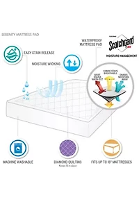 Serenity Waterproof 3M Scotchgard Moisture Treatment Mattress Protector Pad