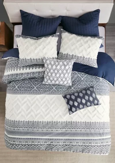 Mila 3 Piece Cotton Duvet Cover Set with Chenille Tufting