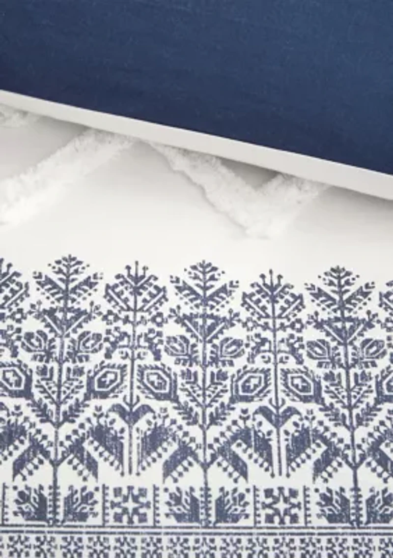 Mila 3 Piece Cotton Duvet Cover Set with Chenille Tufting