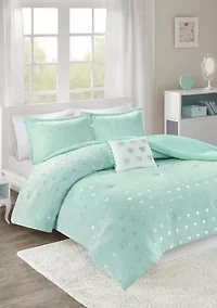Rosalie Metallic Printed Plush Comforter Set