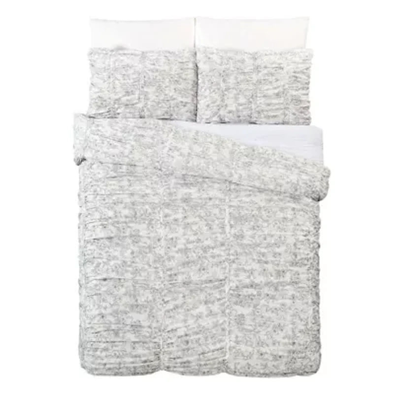 Floral Toile Ruched Comforter Set