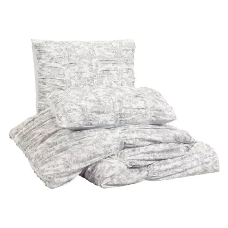 Floral Toile Ruched Comforter Set