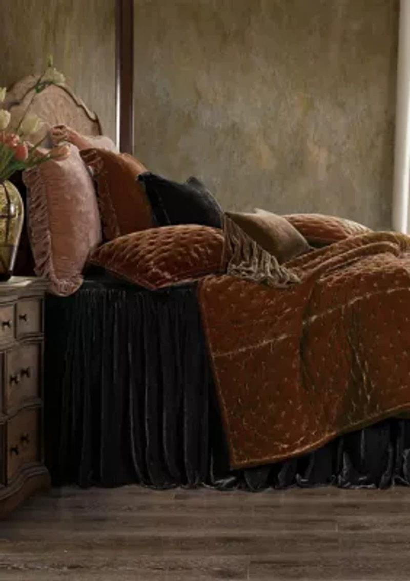 HiEnd Accents Stella Faux Silk Velvet Ruffle Skirt Bedspread Set with Pillow Shams, 3PC