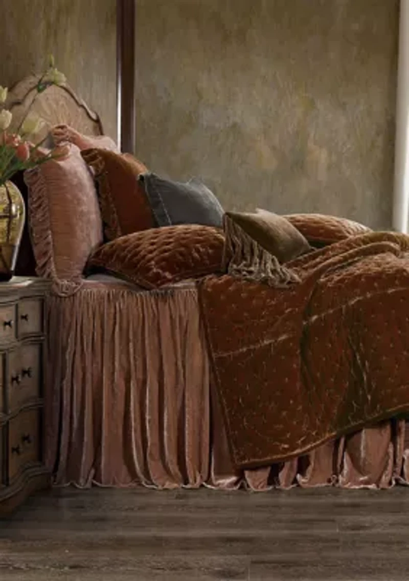 HiEnd Accents Stella Faux Silk Velvet Ruffle Skirt Bedspread Set with Pillow Shams, 3PC
