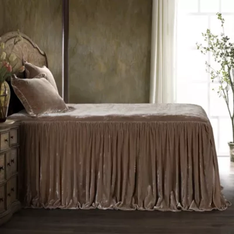 HiEnd Accents Stella Faux Silk Velvet Ruffle Skirt Bedspread Set with Pillow Shams, 3PC