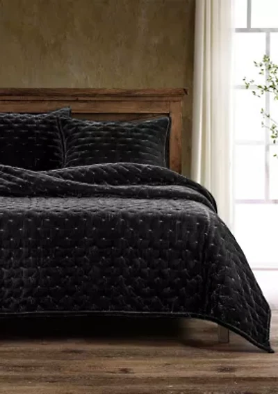 HiEnd Accents Stella Solid Color Faux Silk Velvet Romantic Modern Rustic 3 Piece Quilt Set with Pillow Shams