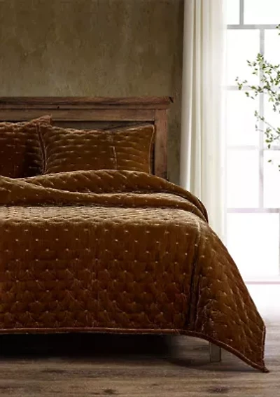 HiEnd Accents Stella Solid Color Faux Silk Velvet Romantic Modern Rustic 3 Piece Quilt Set with Pillow Shams