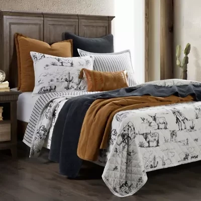 Ranch Life Western Toile Reversible Quilt Set, 3-Piece