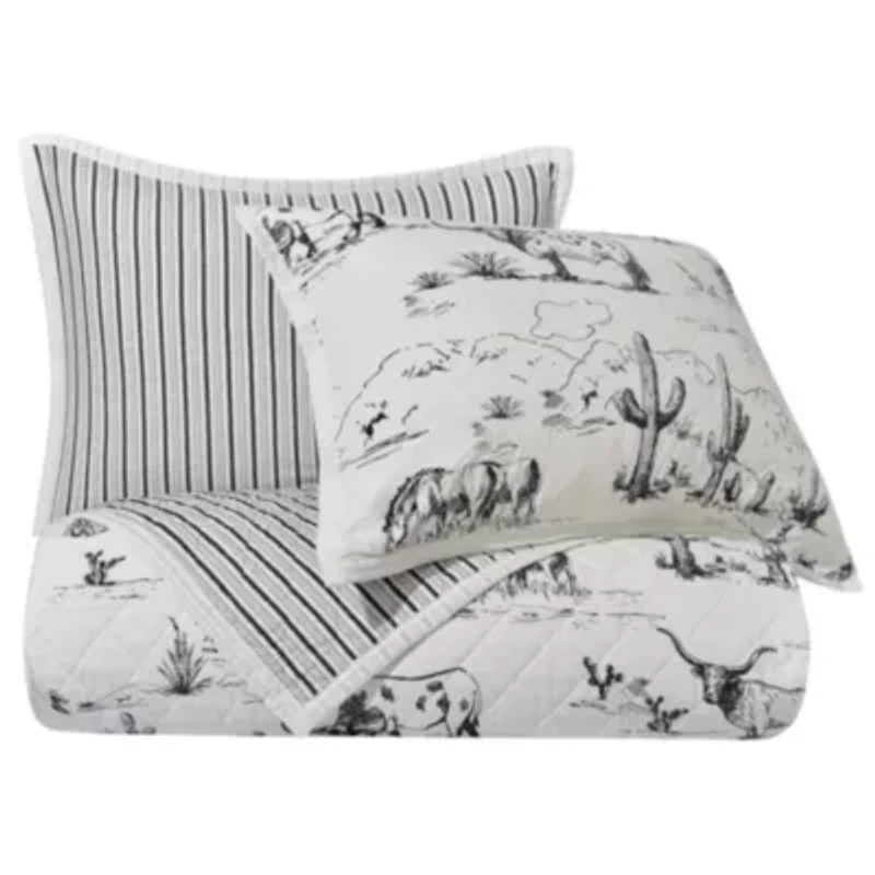 Ranch Life Western Toile Reversible Quilt Set, 3-Piece