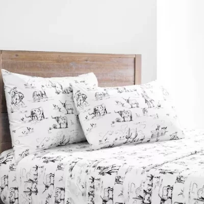 Paseo Road Ranch Life 200TC Cotton Western Rustic Cowboy Animal Toile 4 Piece Sheet Set
