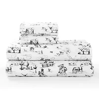 Paseo Road Ranch Life 200TC Cotton Western Rustic Cowboy Animal Toile 4 Piece Sheet Set