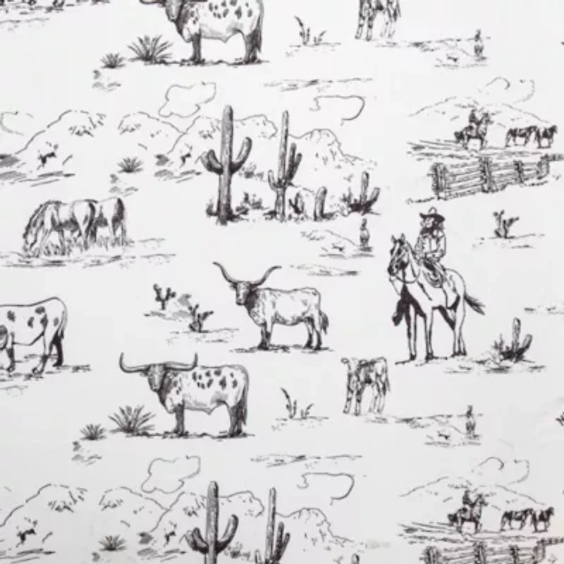 Paseo Road Ranch Life 200TC Cotton Western Rustic Cowboy Animal Toile 4 Piece Sheet Set