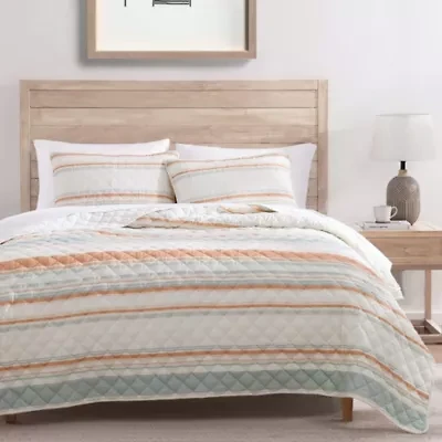 Indigo Hill by HiEnd Accents Mystic Stripe 100% Cotton Printed Gauze 3 Piece Quilt Set
