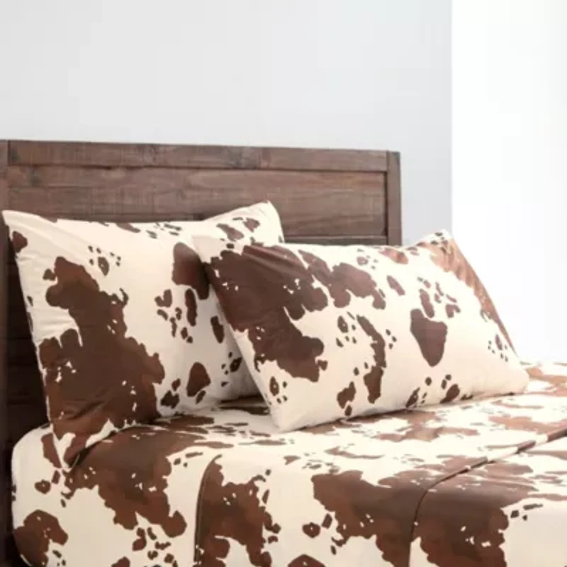 Paseo Road Elsa Cowhide 200TC Cotton Cow Print Western Bedding 4 Piece Sheet Set