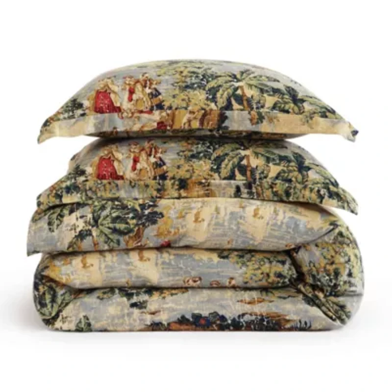 HiEnd Accents Provence Vintage Toile Washed Linen 3 Piece Duvet Cover Set