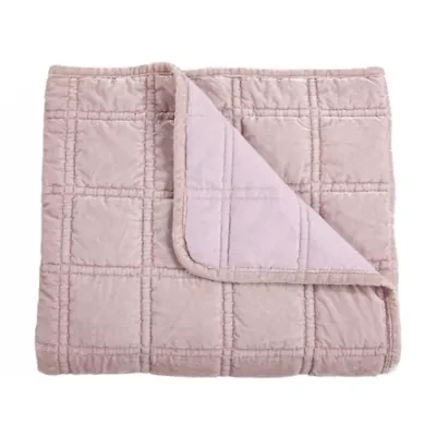 HiEnd Accents Stella Faux Silk Velvet Romantic Western Double Box Stitch Throw Blanket, 50"x60"