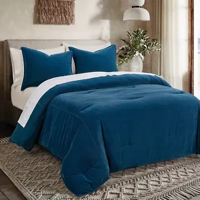 Estelle Velvet Comforter Set, King, Cornflower Blue, 3PC