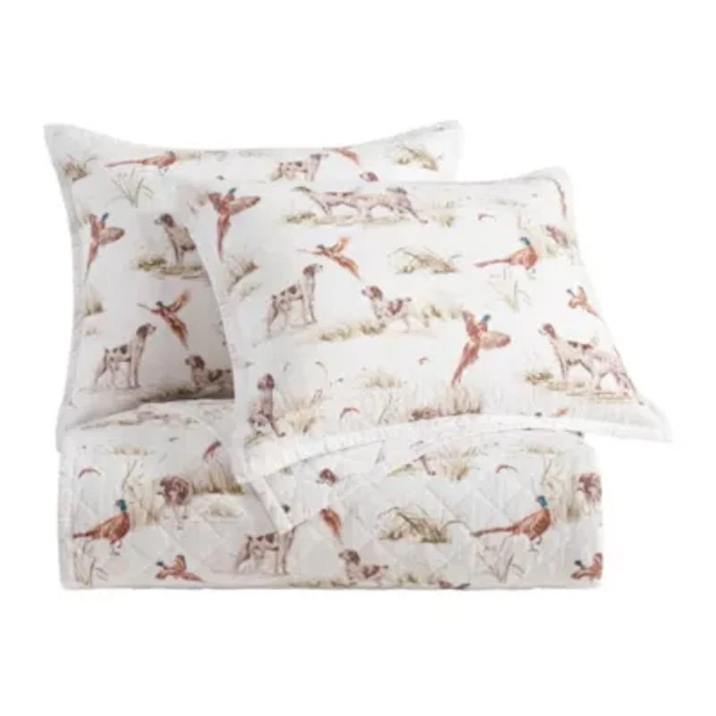 Hunt Life Reversible Quilt Set, Twin, White, 2PC