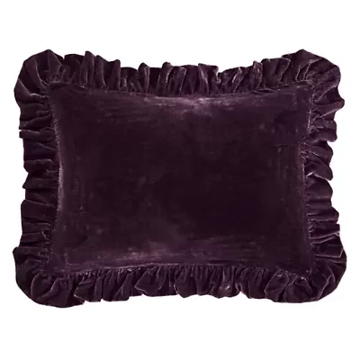 Stella Faux Silk Velvet Ruffled Dutch Euro Pillow, 27" x 39", Dark Violet, 1PC