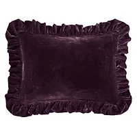 Stella Faux Silk Velvet Ruffled Dutch Euro Pillow, 27" x 39", Dark Violet, 1PC