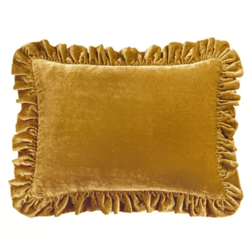 Stella Faux Silk Velvet Ruffled Dutch Euro Pillow, 27" x 39", Dark Violet, 1PC